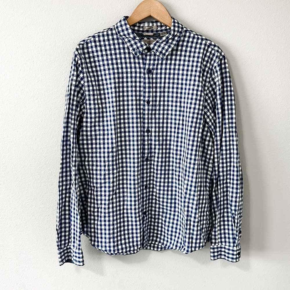 Guess Men's Button Down Shirt Blue/White Checkered Plaid Slim Fit Dillon XL
